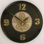 Tandwielklok met draaiende raderen zwart / messing