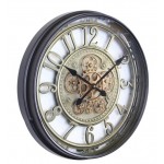 Stationsklok met draaiende tandwielen zwart